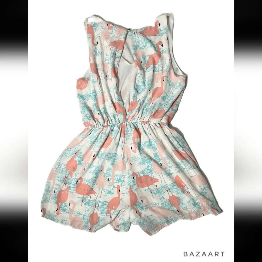 Everly Flamingo Open Back Romper Size Medium - Picture 2 of 6